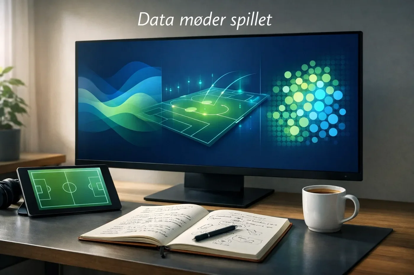 Moderne fodboldanalyse med data og statistik visualiseret på skærm