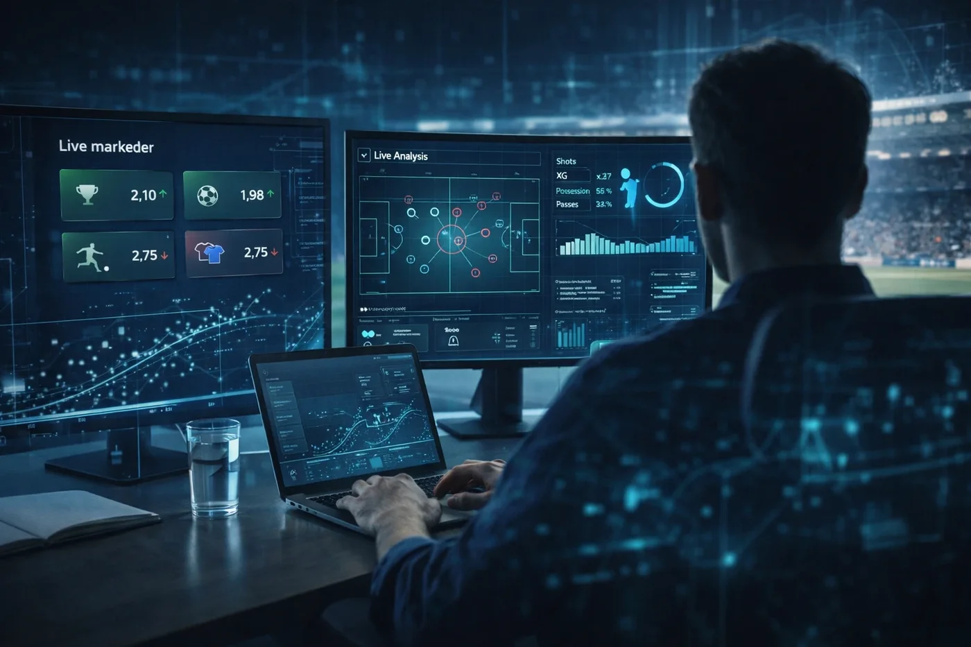 Futuristisk visualisering af live betting med avanceret teknologi og AI