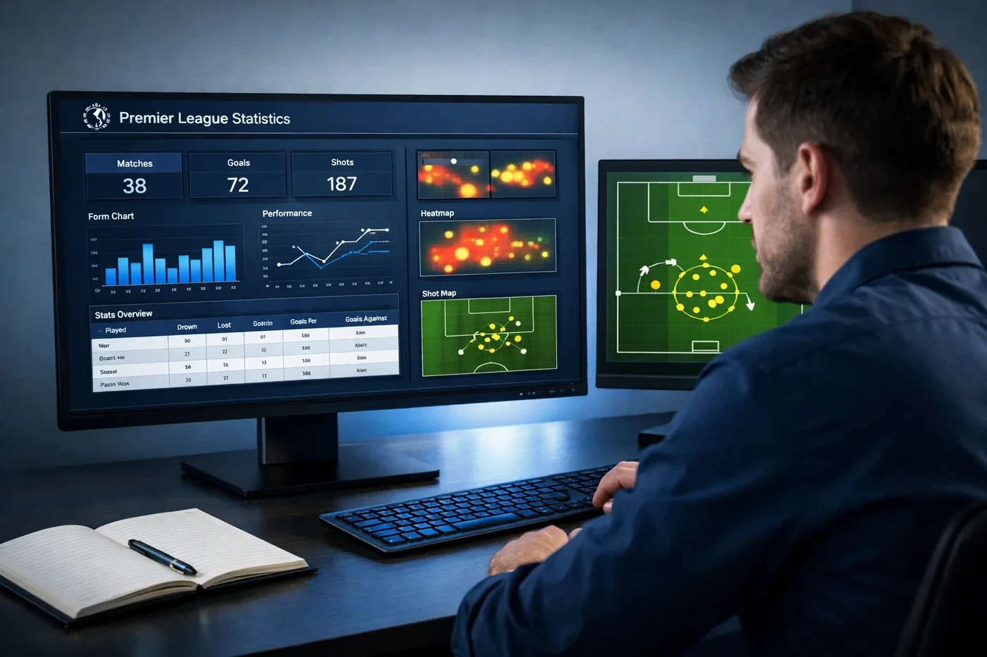 Detaljeret statistisk analyse af Premier League med grafer og data