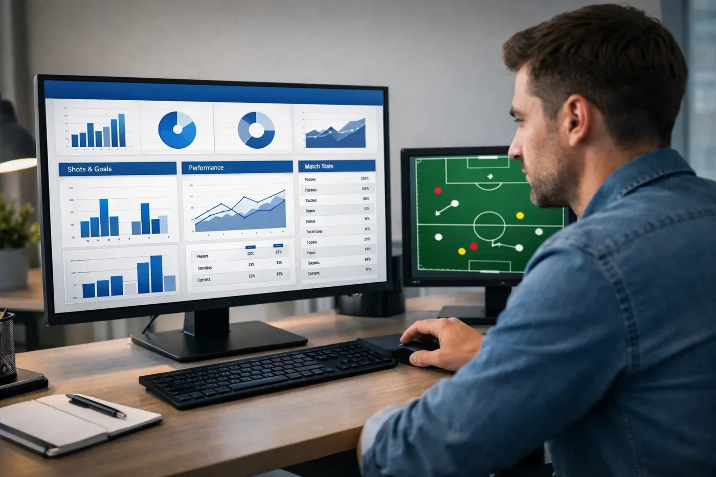 Dashboard med fodboldstatistik platforme og datavisualiseringer