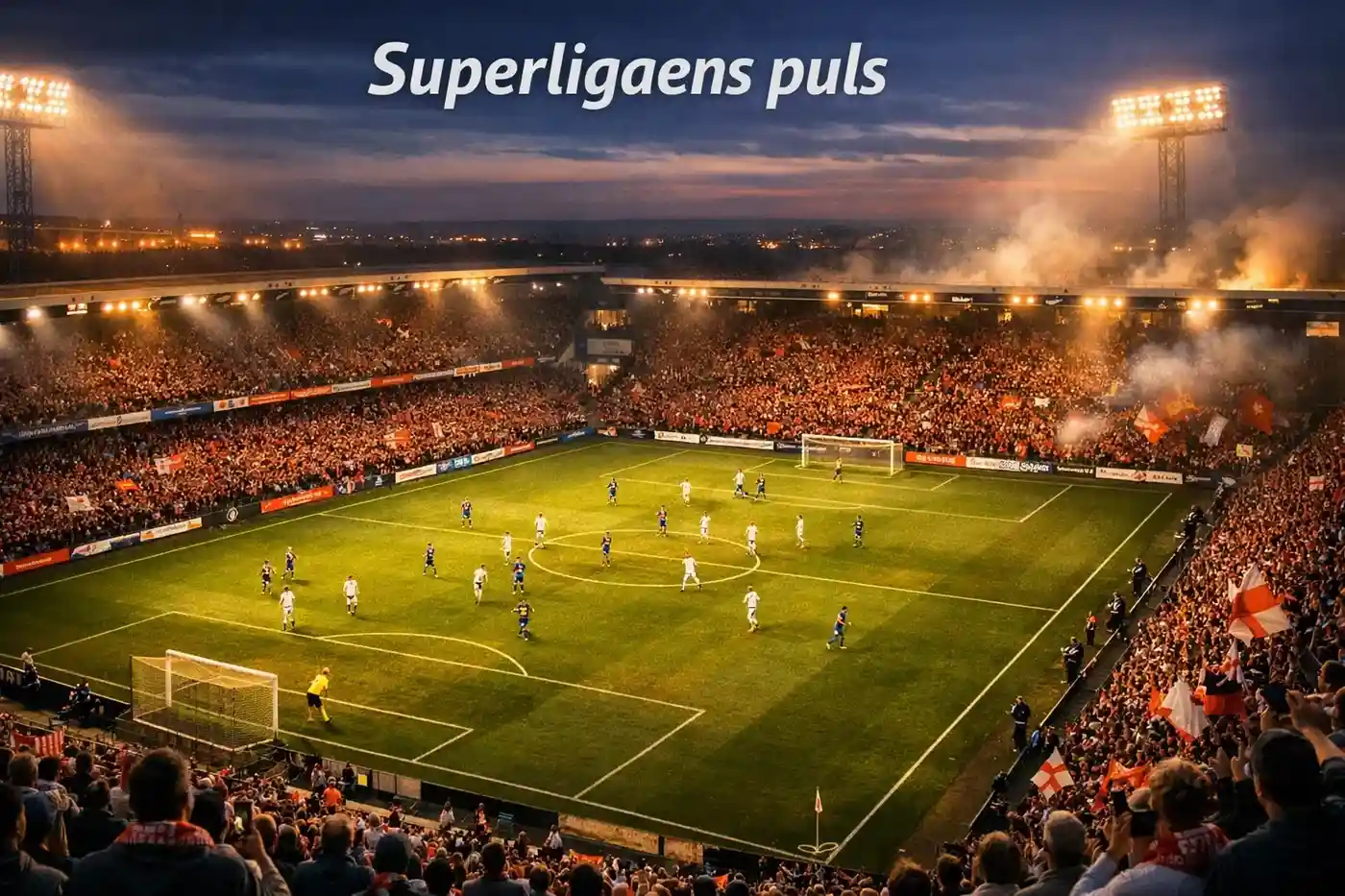 Dansk Superliga stadion med intens atmosfære og fans der støtter deres hold